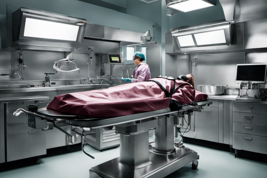 An image featuring a sterile autopsy room with a stainless steel table at the center, where a lifeless body lies motionless