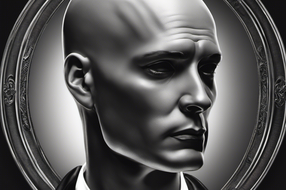 An image showcasing a gleaming bald head, perfectly smooth and devoid of hair, revealing the intricate contours of the skull