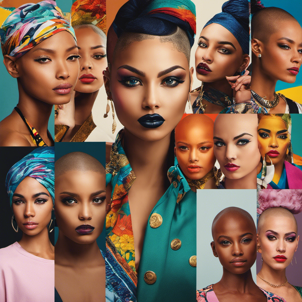 An image that showcases a vibrant collage of confident, diverse girls with shaved heads