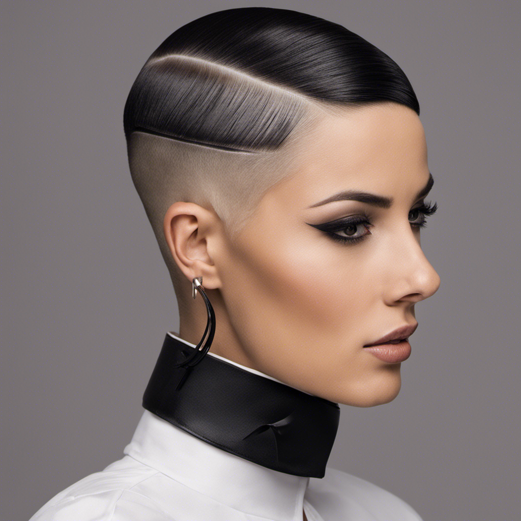 An image that captures the boldness of a half-shaved head haircut: a confident individual with a sharply defined line dividing their voluminous, flowing hair on one side, and the sleek, buzzed look on the other, exuding a unique blend of rebellion and style