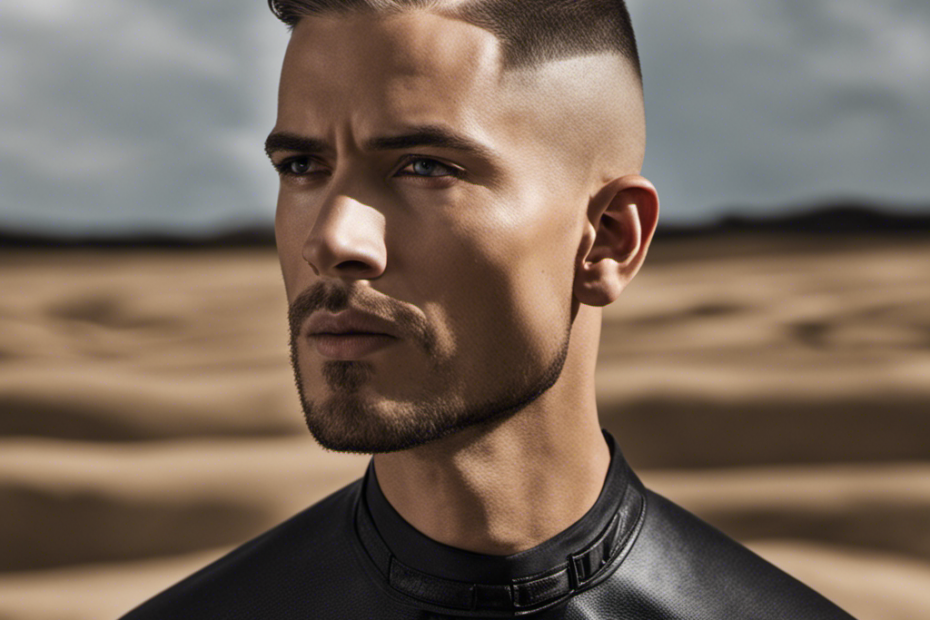 An image capturing the transformative act of a head shave, where the razor glides across the scalp, revealing a landscape of contrasting textures - smoothness against the grain and unruly stubble following its course
