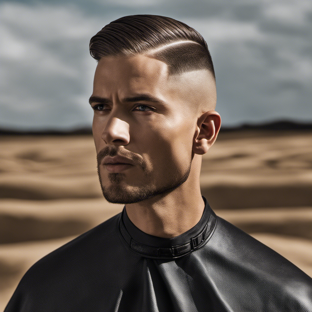 An image capturing the transformative act of a head shave, where the razor glides across the scalp, revealing a landscape of contrasting textures - smoothness against the grain and unruly stubble following its course