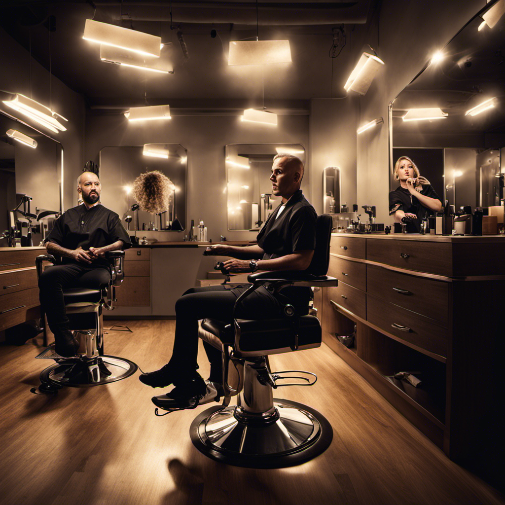 An image capturing a furious hairstylist glaring at a client, holding a buzzing shaver in one hand