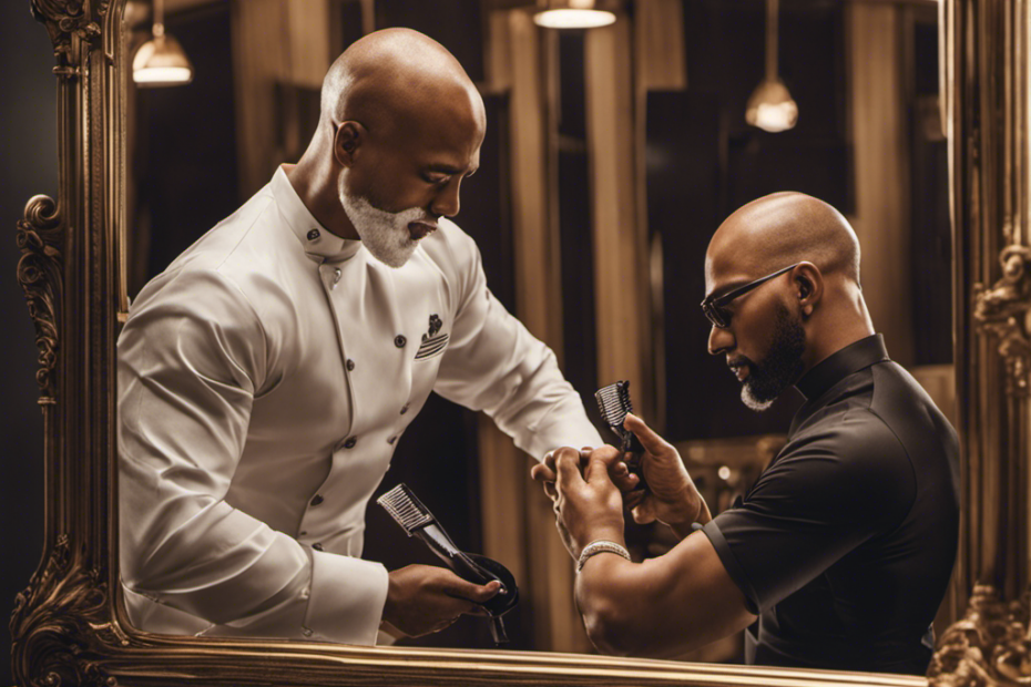 An image showcasing a man confidently shaving his head with Magic Shave