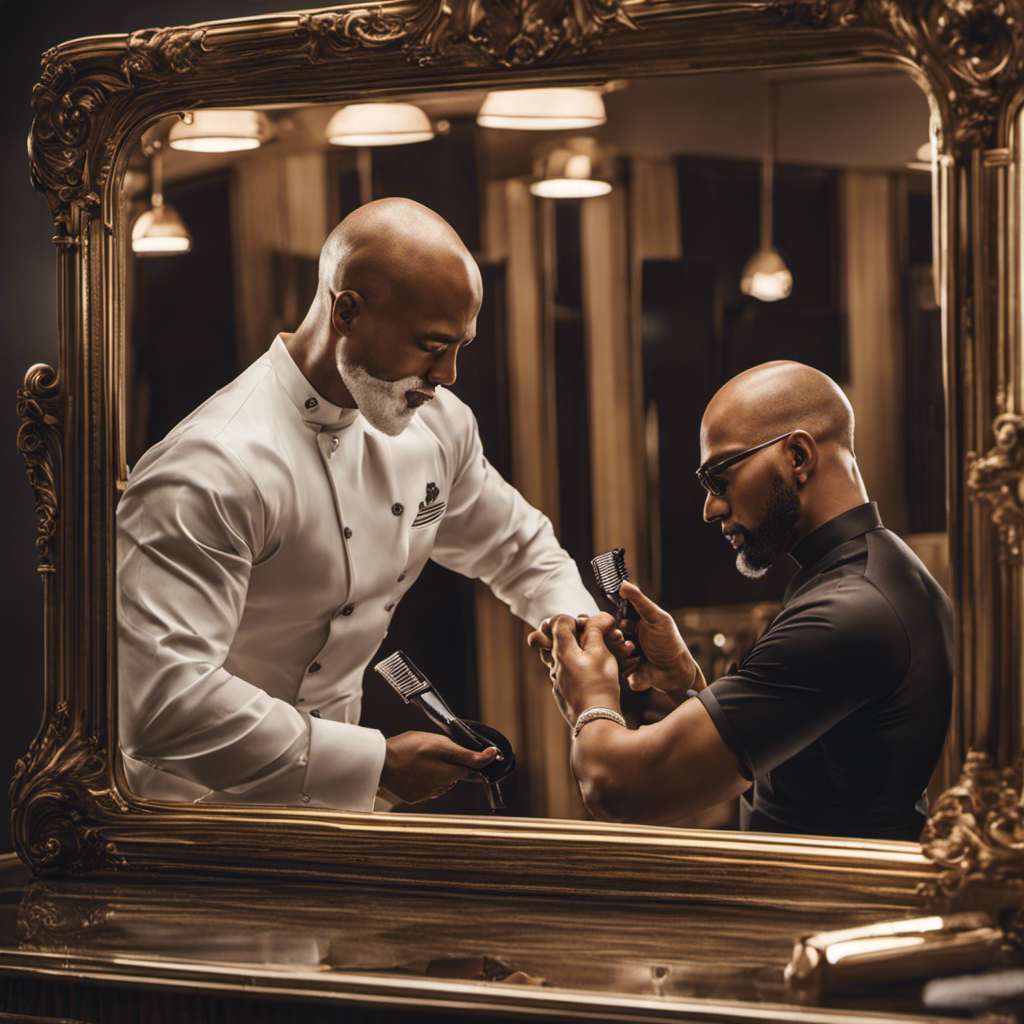 An image showcasing a man confidently shaving his head with Magic Shave