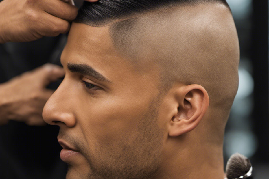 An image capturing the razor gliding smoothly across a closely shaved head, revealing a velvety-smooth scalp