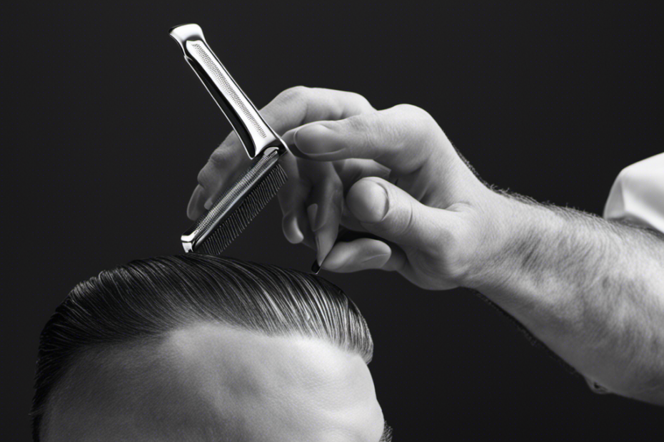 An image capturing a close-up of a man's hands skillfully maneuvering a gleaming razor, smoothly gliding across his bare scalp