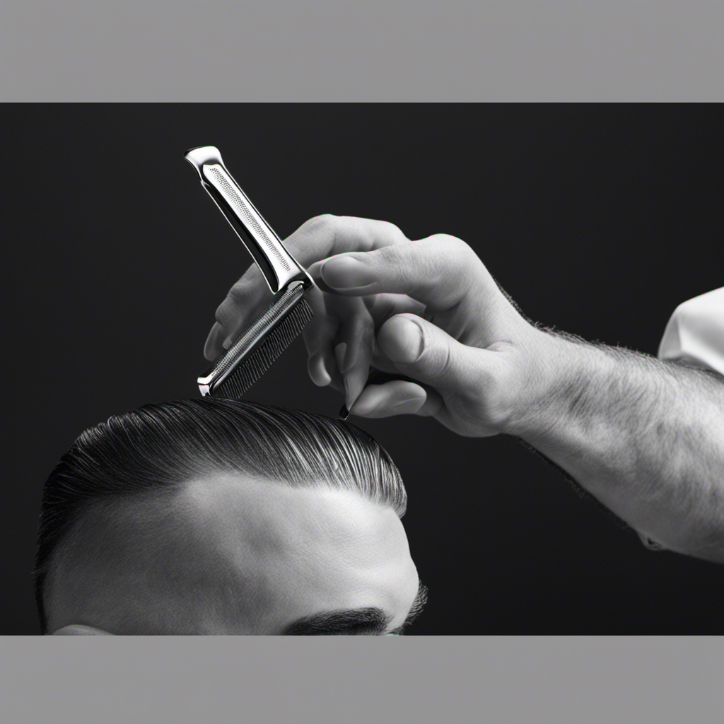 An image capturing a close-up of a man's hands skillfully maneuvering a gleaming razor, smoothly gliding across his bare scalp