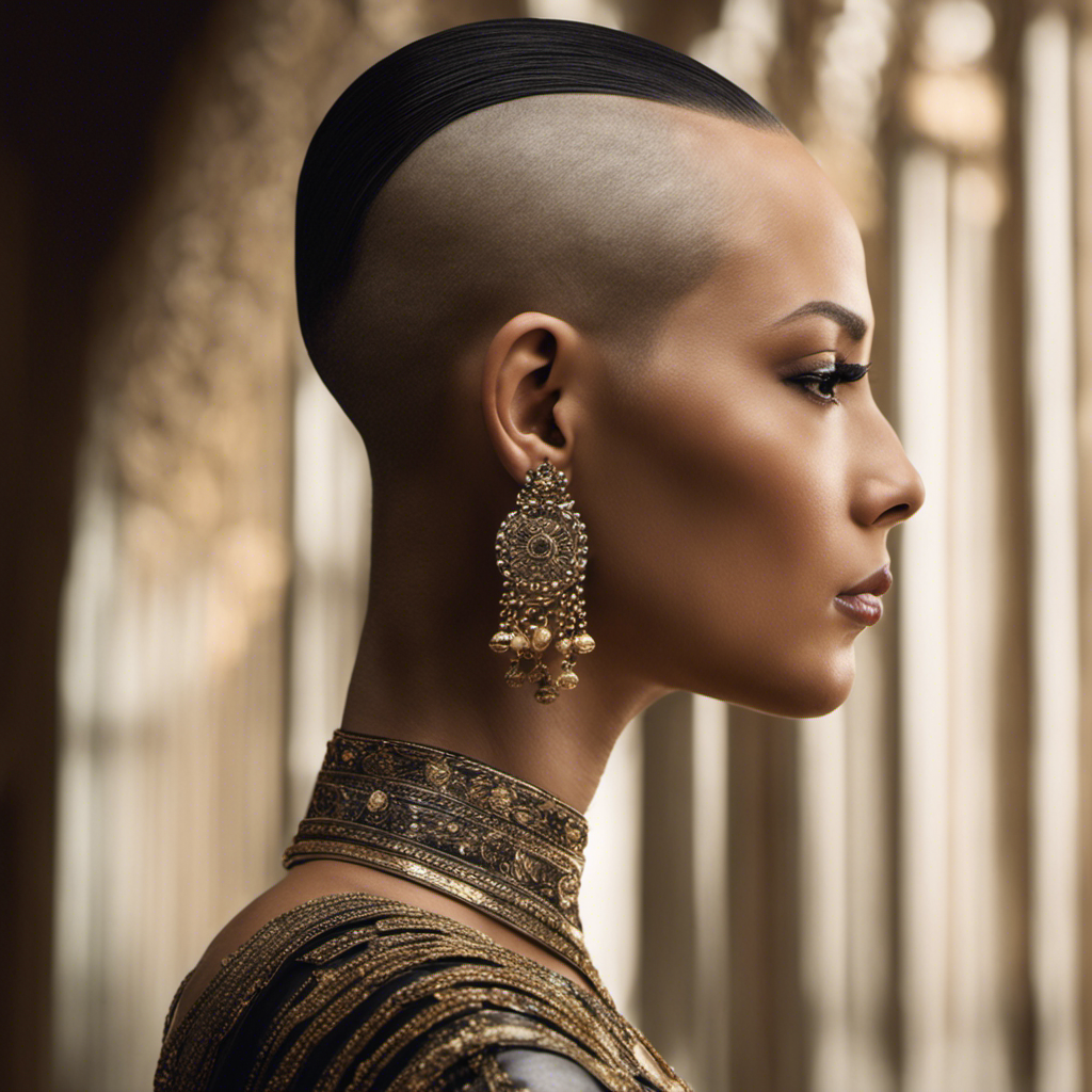 An image showcasing a close-up of a woman with a partially shaved head, revealing a precisely shaved section that starts at the temple and fades seamlessly into longer hair, prompting readers to explore the ideal length for a trendy side shave