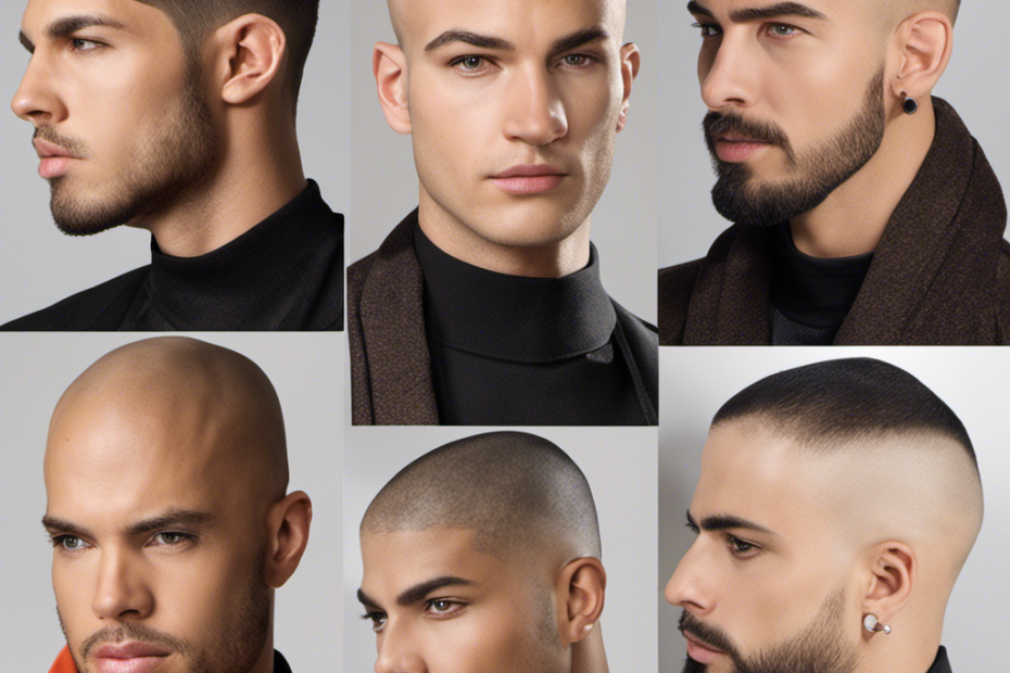 An image showcasing the different stages of hair growth, starting with a freshly shaved head and progressing to short stubble, a buzz cut, and finally, a full head of luscious hair