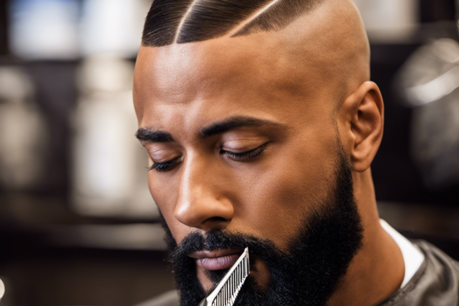 An image showcasing a clean, shiny razor gliding effortlessly on a bald head, capturing the precise moment when hair is meticulously trimmed off, leaving a smooth, glistening surface