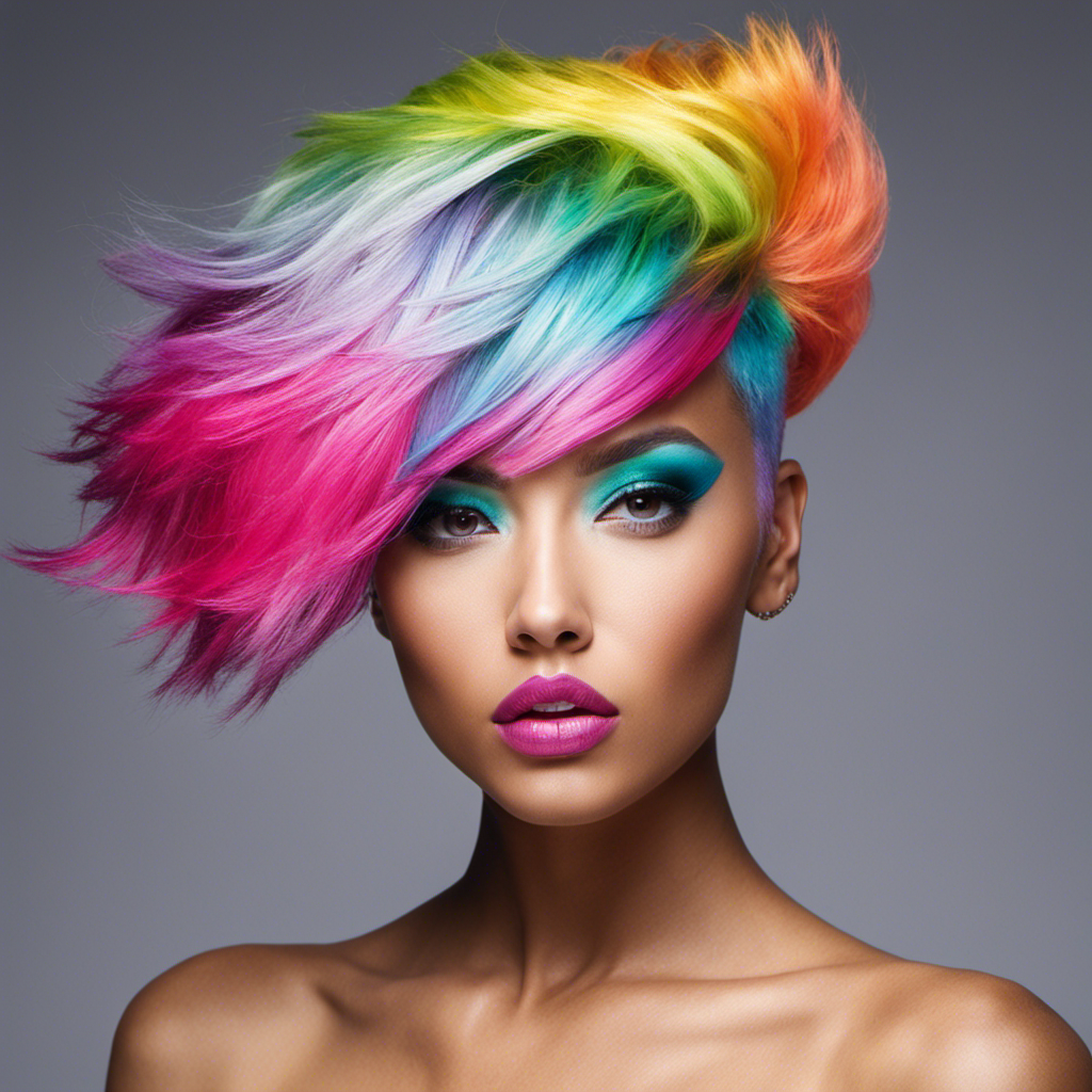 An image showcasing a vibrant spectrum of hair colors, from subtle pastels to bold neons, gradually fading into a stark, shaved head