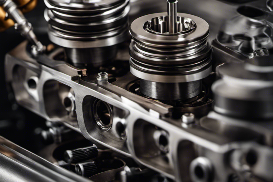 An image showcasing a close-up of a cylinder head with precise measurements being taken