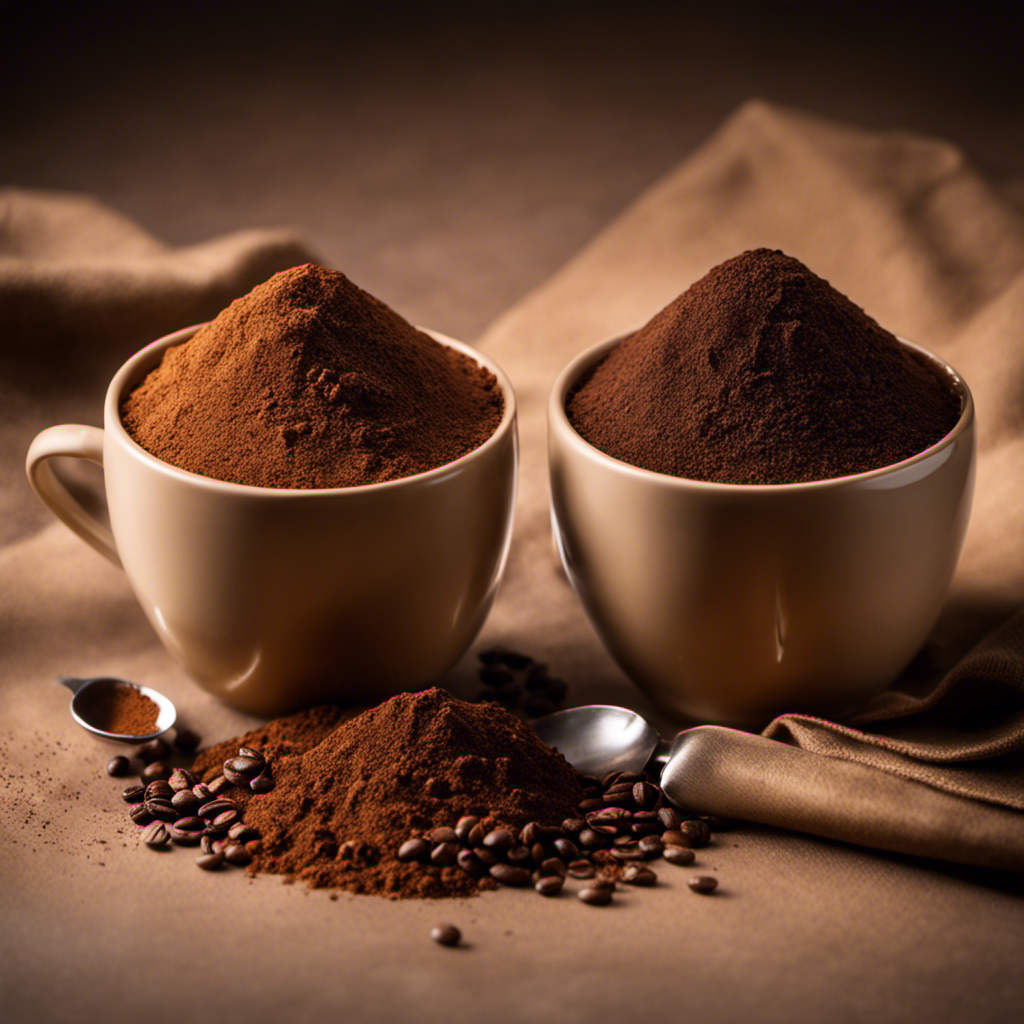 An image showcasing two identical cups, one filled with finely ground espresso powder and the other with a precise measurement of instant coffee, perfectly mimicking the amount required to substitute for espresso powder