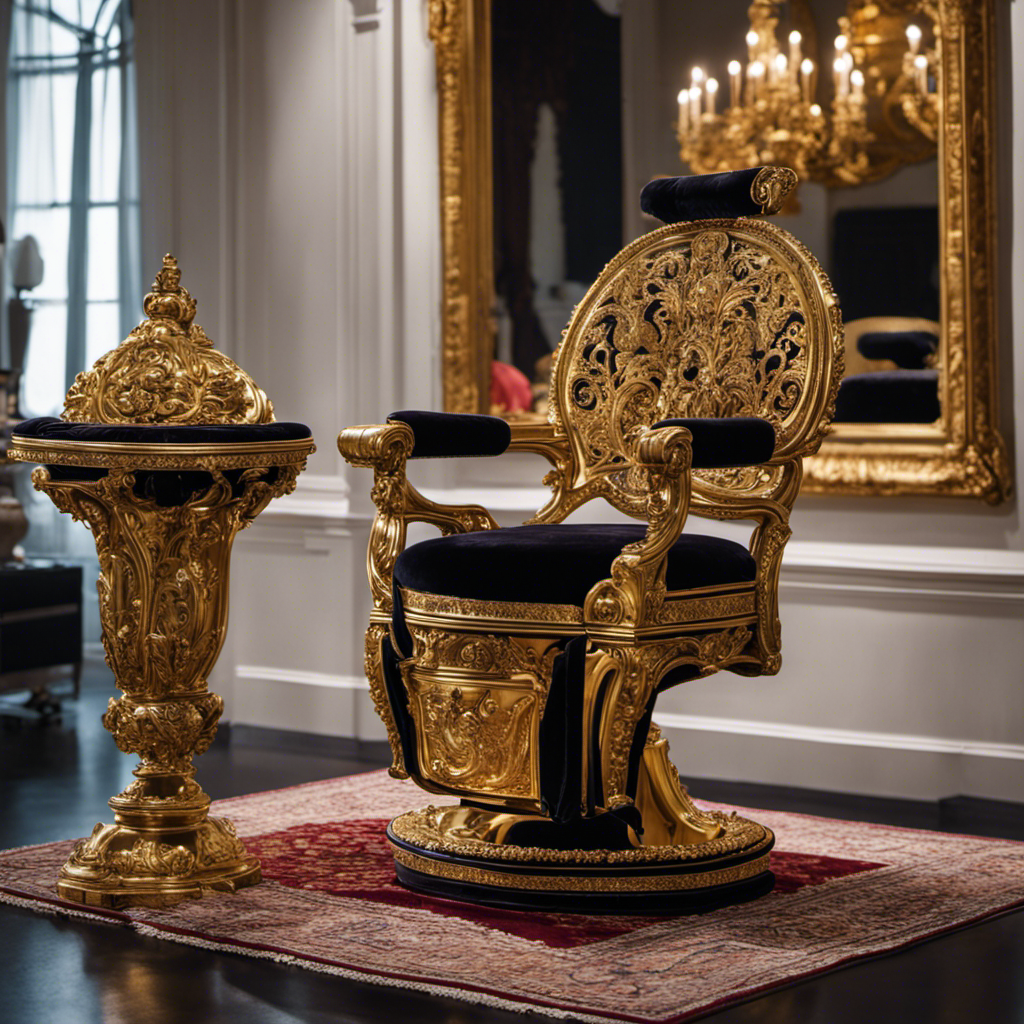An image showcasing Absolom's annual hair shaving ritual: a regal chair draped in velvet, a golden bowl filled with cascading locks, and a perfectly balanced scale measuring the weight of the abundant hair