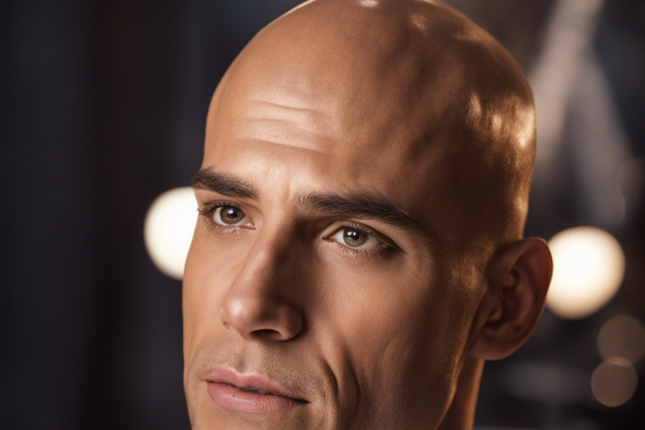 An image showcasing a close-up shot of a freshly shaven head, with glistening bare skin and stubble-free scalp under soft lighting, inviting viewers to contemplate the frequency of head shaving