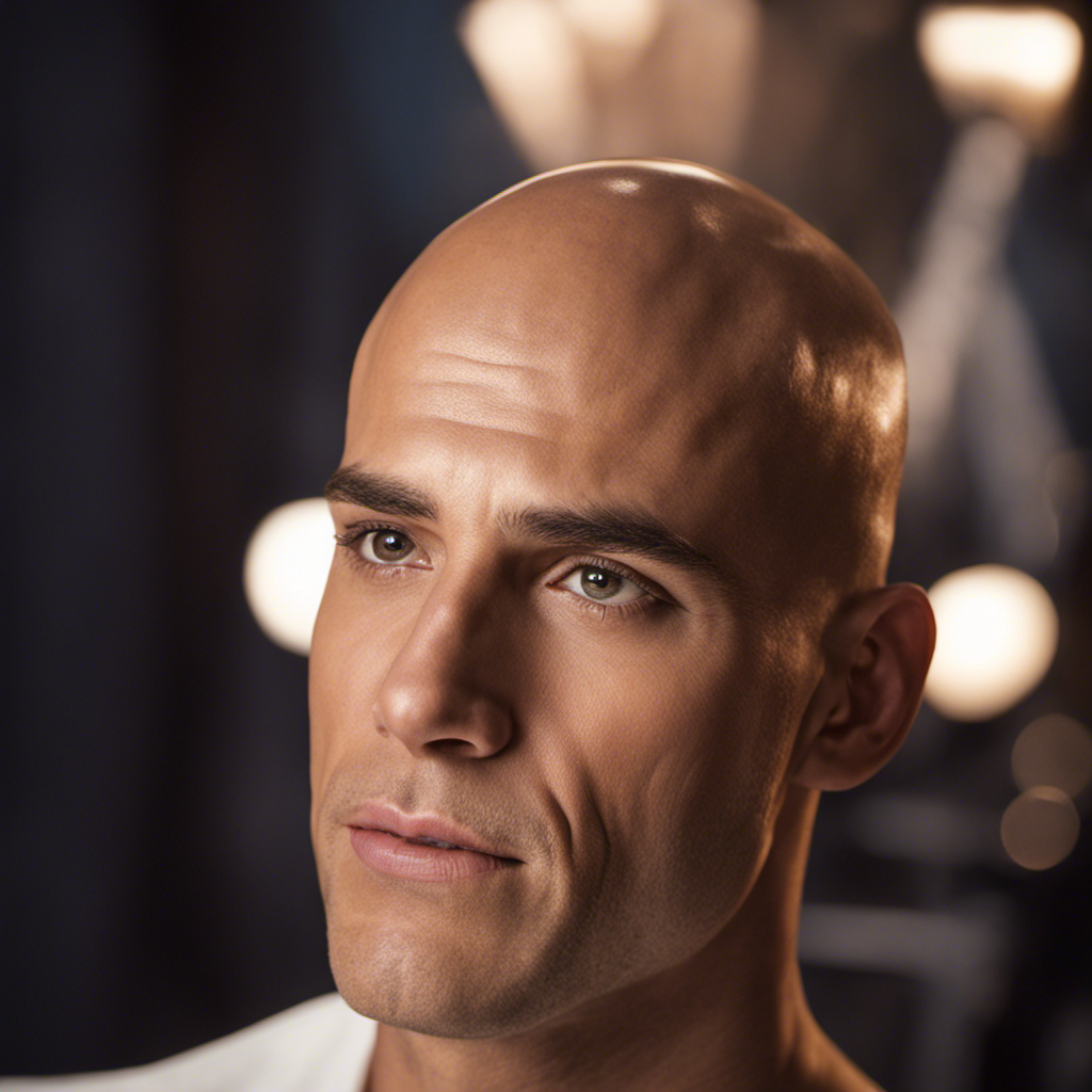 An image showcasing a close-up shot of a freshly shaven head, with glistening bare skin and stubble-free scalp under soft lighting, inviting viewers to contemplate the frequency of head shaving