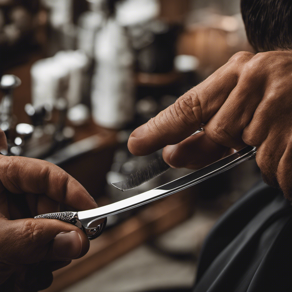 An image showcasing a barber's hand gracefully gliding a sharp, gleaming straight razor across a perfectly lathered and smooth scalp, capturing the precise moment when the blade effortlessly removes the last remaining stubble