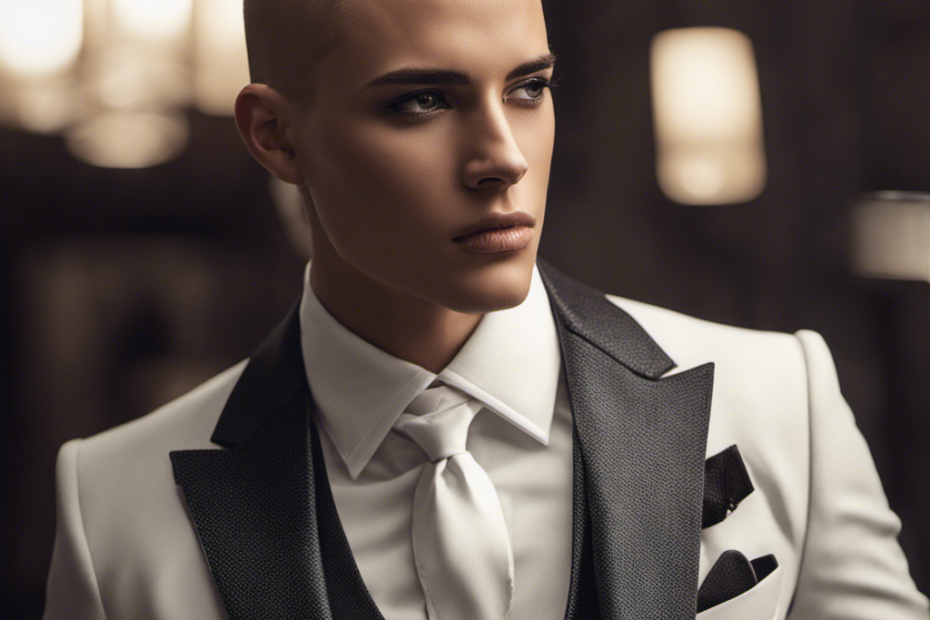 An image showcasing a confident individual with a stylish half-shaved head