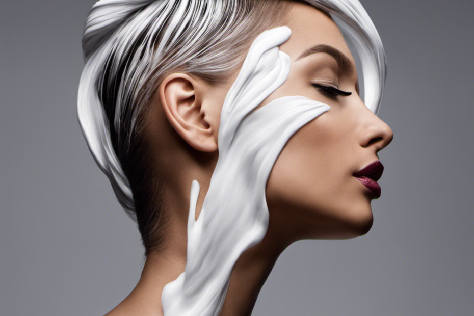 An image showcasing a close-up view of a woman's head covered in shaving cream, with a sleek razor gliding smoothly across her scalp