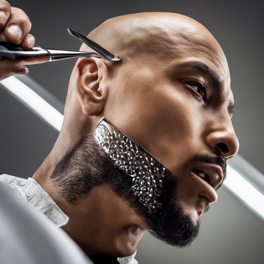 An image showcasing a person with a razor smoothly gliding over their head, capturing every meticulous detail