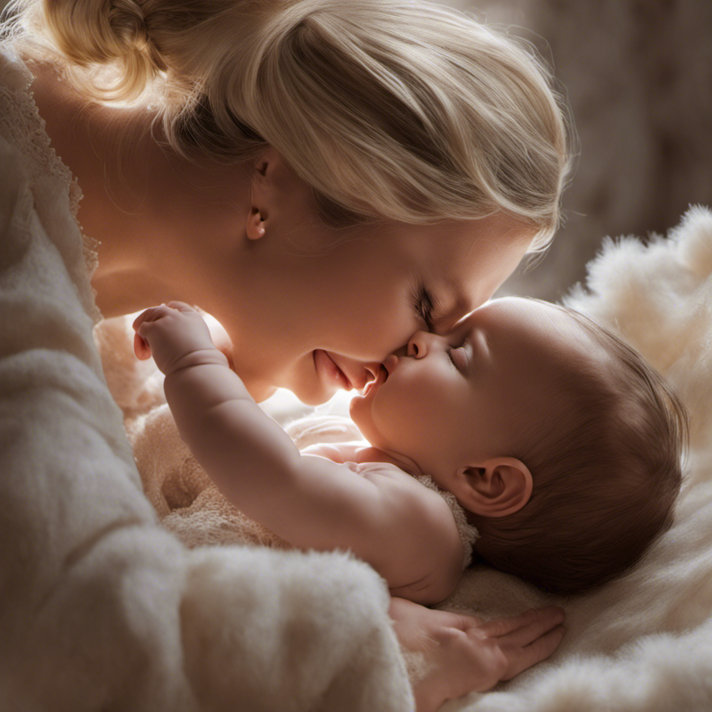 An image showcasing a tender moment between a parent and a baby, capturing the gentle glint of a razor as it glides over the baby's head, surrounded by soft tufts of hair falling delicately to the ground