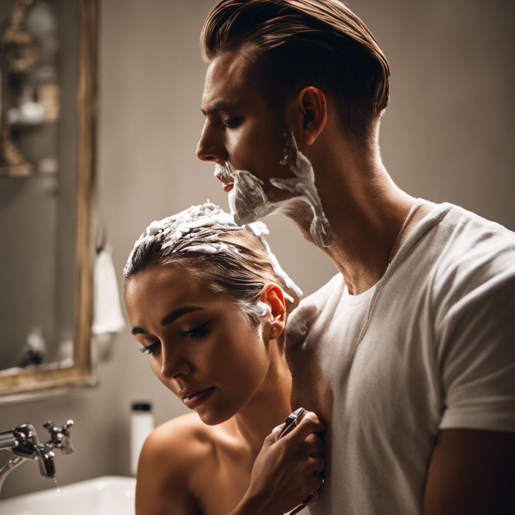 An image showcasing a couple in a well-lit bathroom