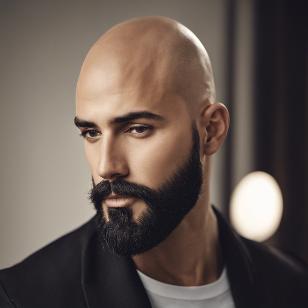 An image showcasing a man with a perfectly shaved bald head, complemented by a well-groomed beard