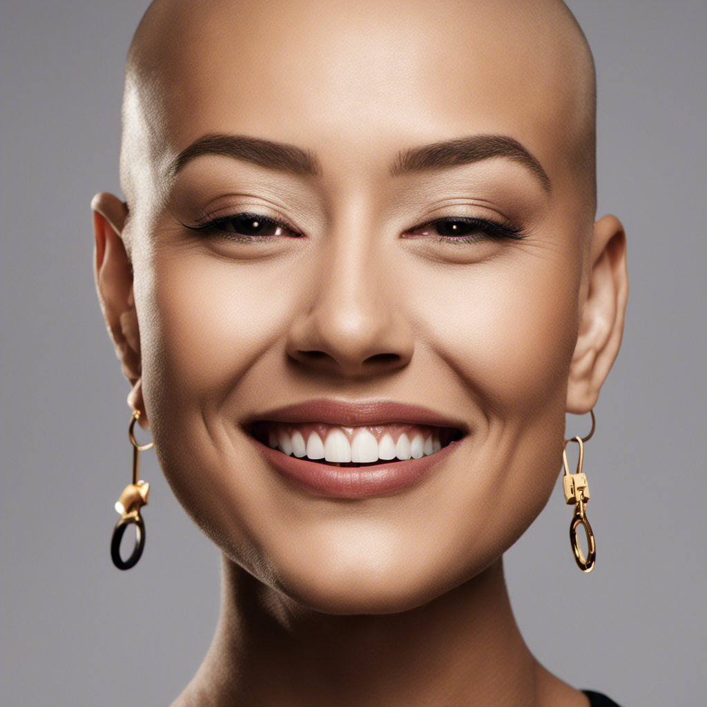 An image featuring a close-up of a smiling person's face, their freshly shaved head reflecting sunlight