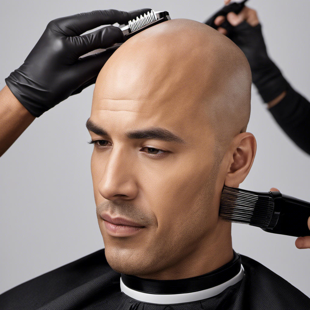 An image showcasing a person confidently shaving their head with no guard clippers