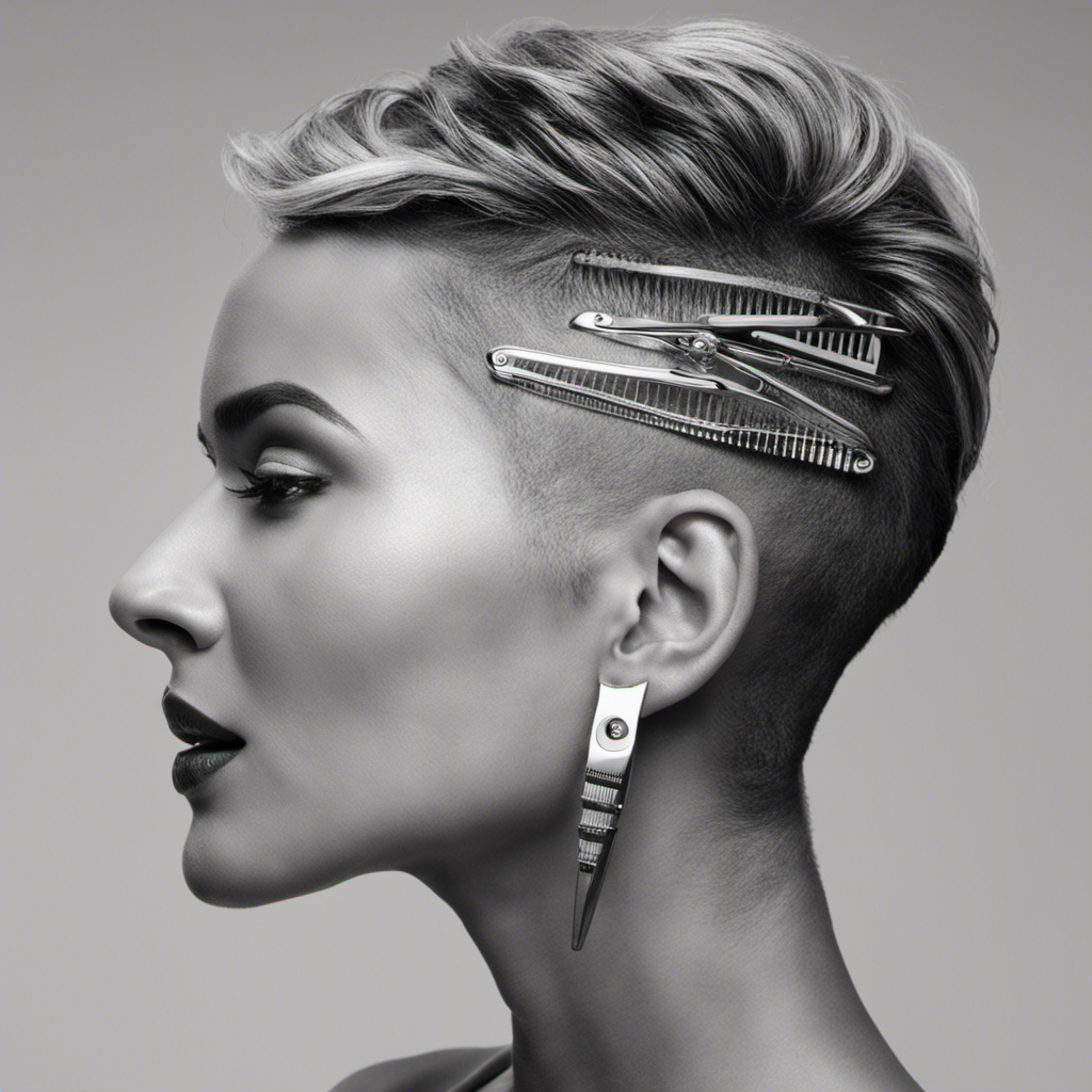 An image that showcases a woman confidently shaving her head, with the top section left longer than the sides