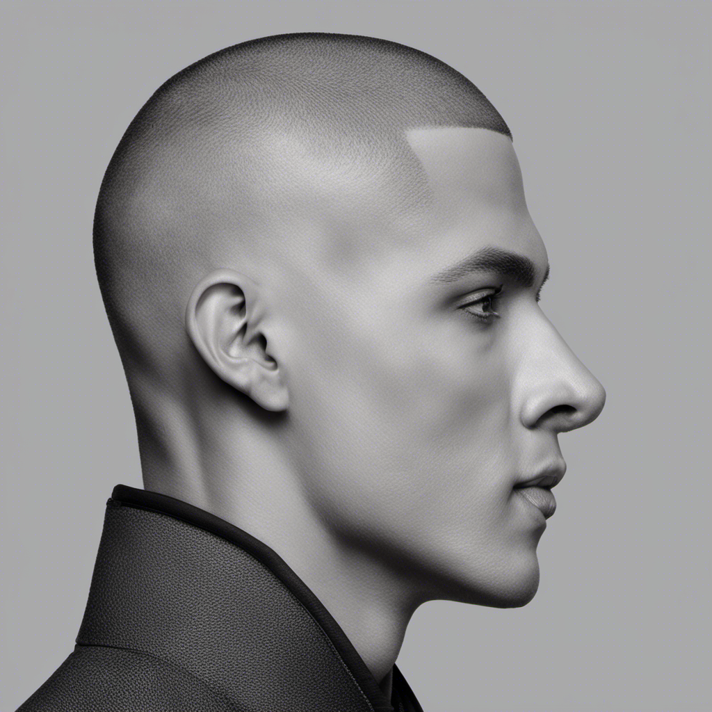 -up image showcasing a person's profile with a cleanly shaved head