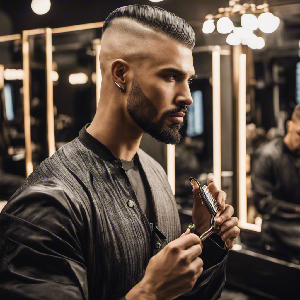 An image showcasing a person with a razor in hand, carefully shaving the sides of their head
