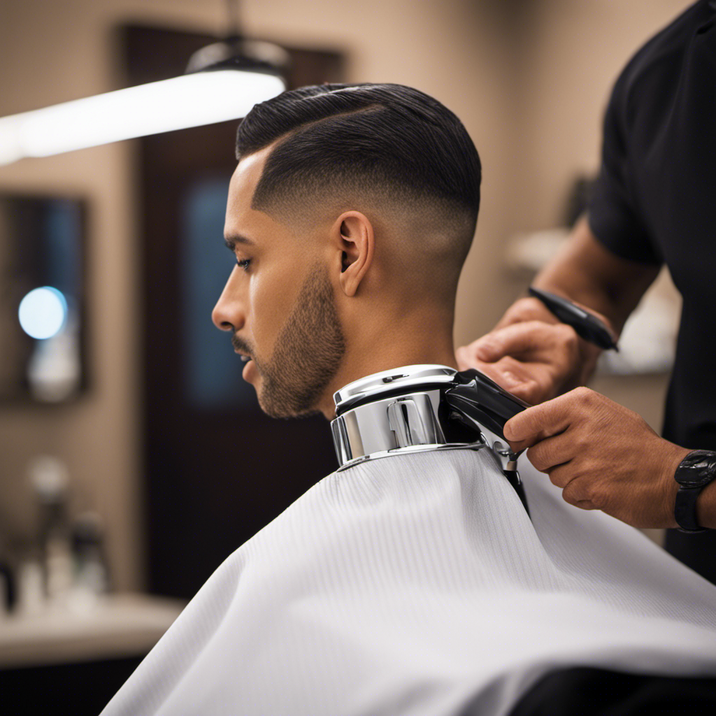 An image showcasing a person effortlessly gliding Oster Clippers along the nape of their neck, smoothly shaving away hair with precision