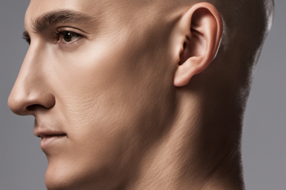 Create an image capturing a close-up of a freshly shaved head, showcasing a glistening, smooth surface devoid of any visible pores