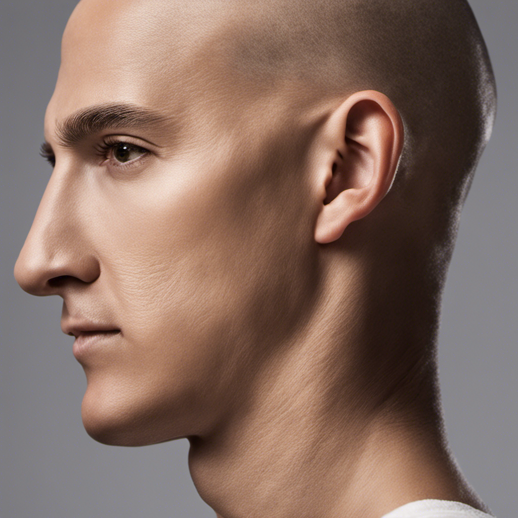 Create an image capturing a close-up of a freshly shaved head, showcasing a glistening, smooth surface devoid of any visible pores