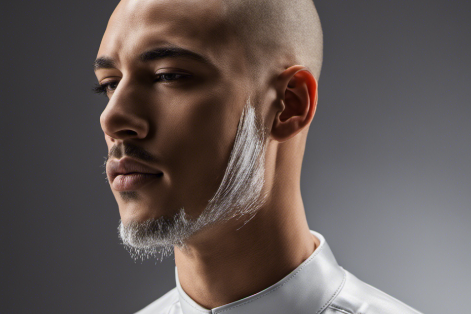 An image of a person with a razor gliding effortlessly over their freshly-shaved head, capturing the reflection of the smooth surface