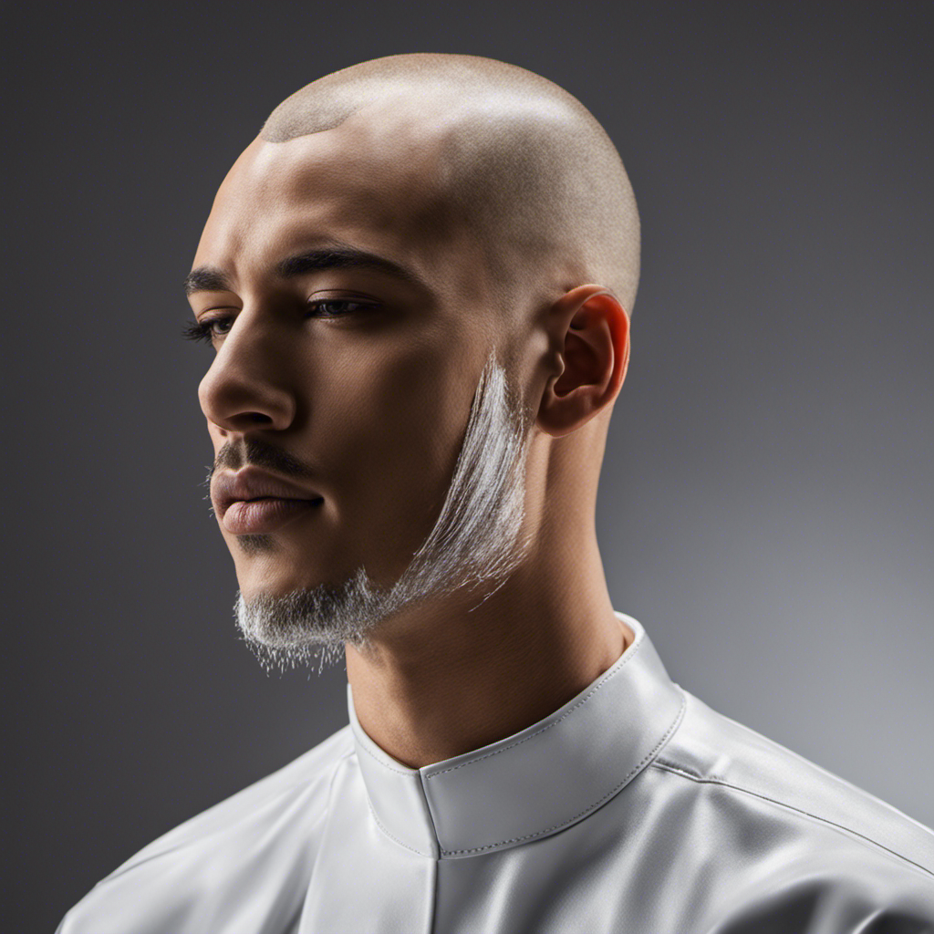 An image of a person with a razor gliding effortlessly over their freshly-shaved head, capturing the reflection of the smooth surface