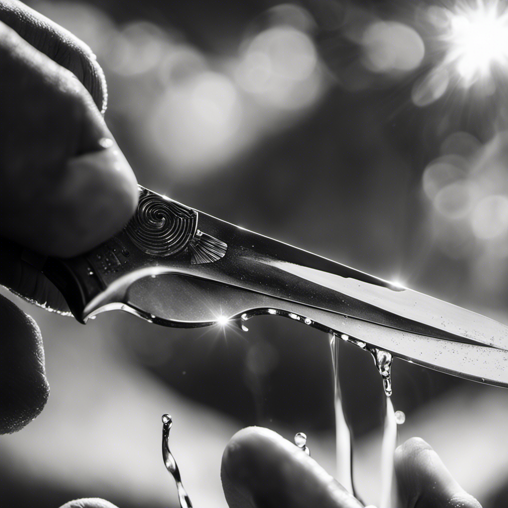 An image depicting a close-up of a hand firmly gripping a gleaming, razor-sharp knife against a man's perfectly bald head