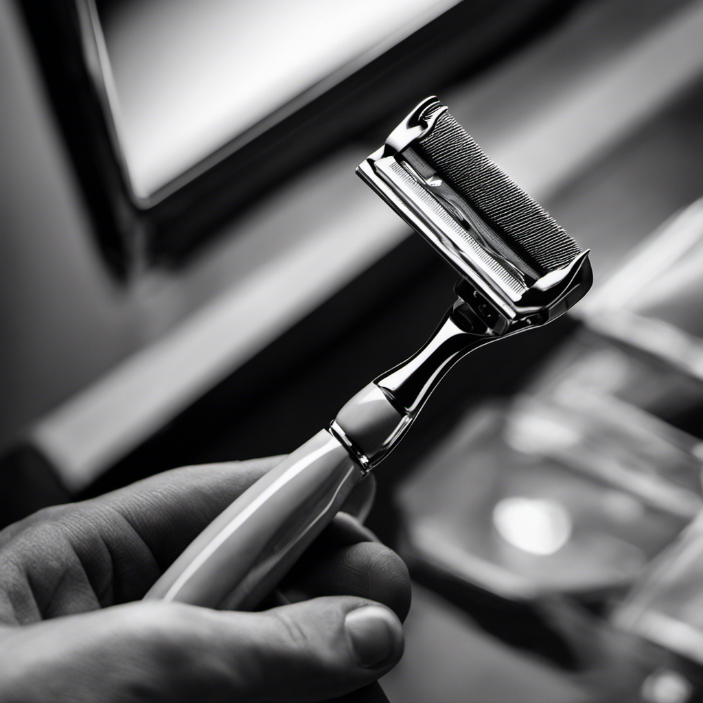 An image showcasing a close-up view of a hand holding a razor, gliding smoothly over a clean-shaven head