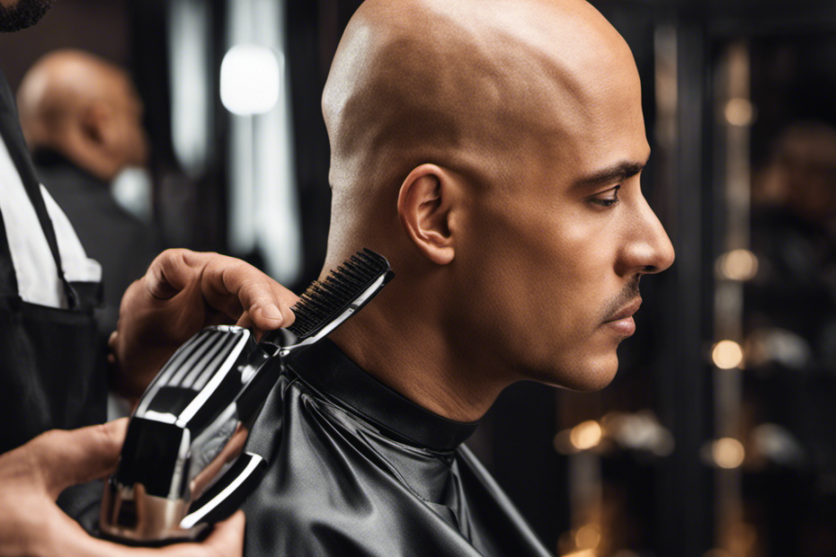 An image capturing a person holding cordless clippers, gently gliding them across their freshly lathered head