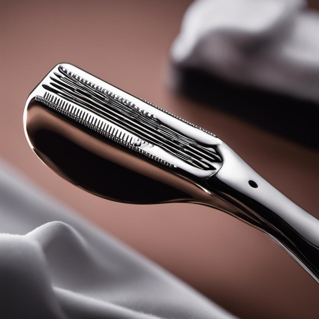 An image showcasing a close-up view of a clean, stainless steel razor gliding smoothly over a freshly shaved head