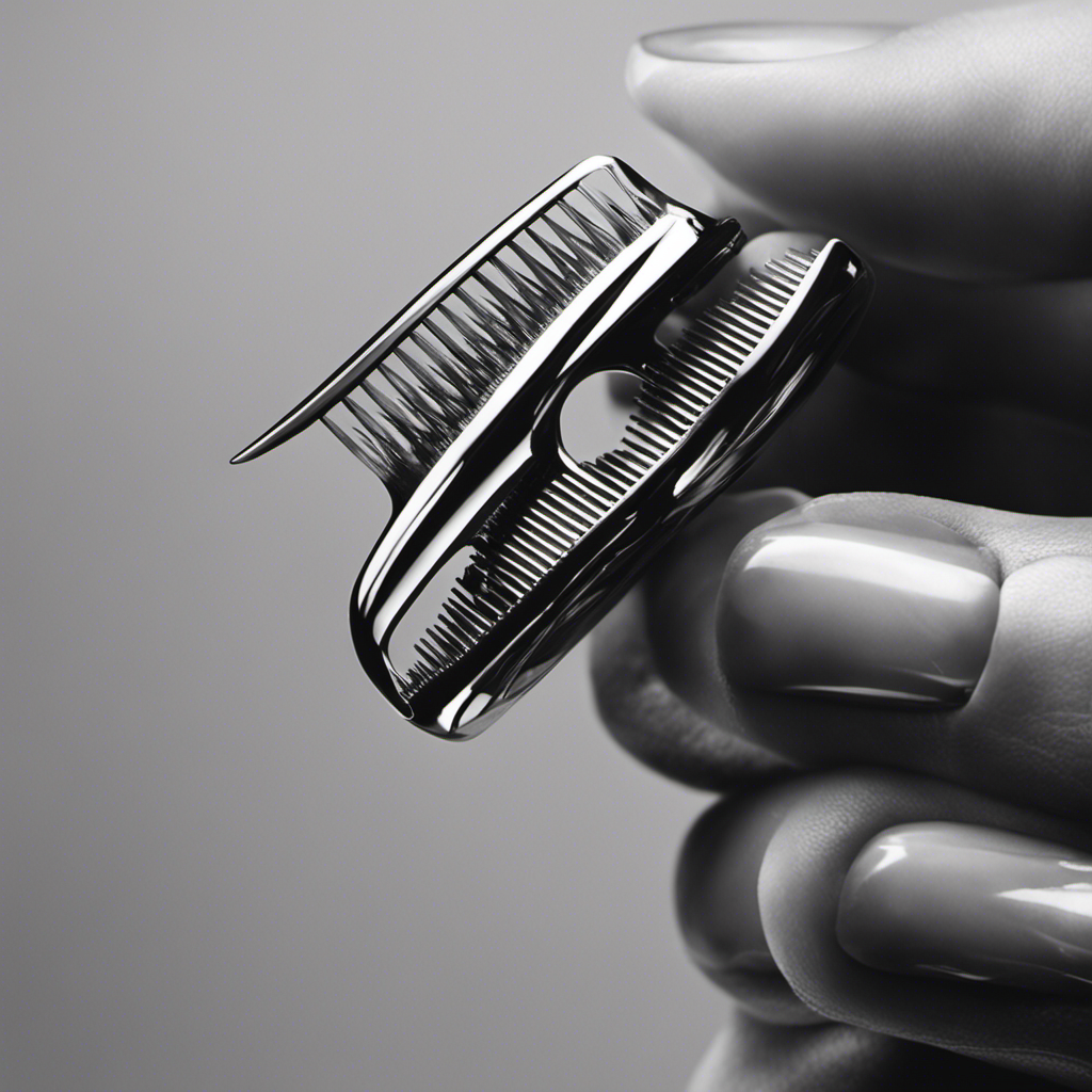 An image capturing a close-up of a hand holding a razor poised above a smooth scalp, showcasing the reflection of confidence in the eyes, as every strand of hair falls gently to the ground