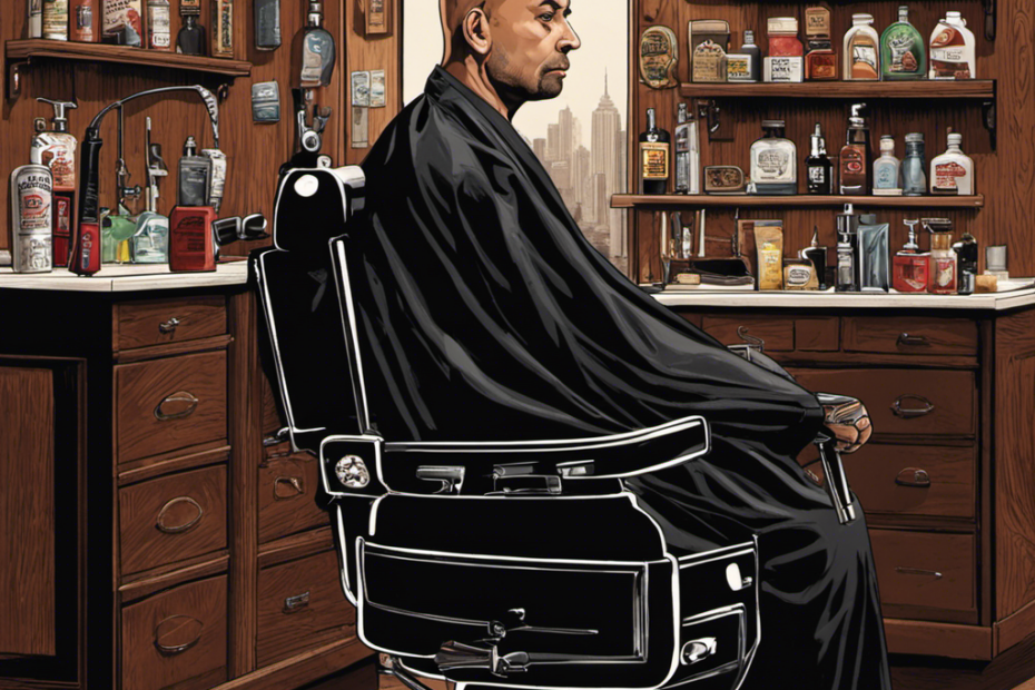 An image showcasing Joe Rogan in a barber chair, surrounded by sleek, modern shaving tools