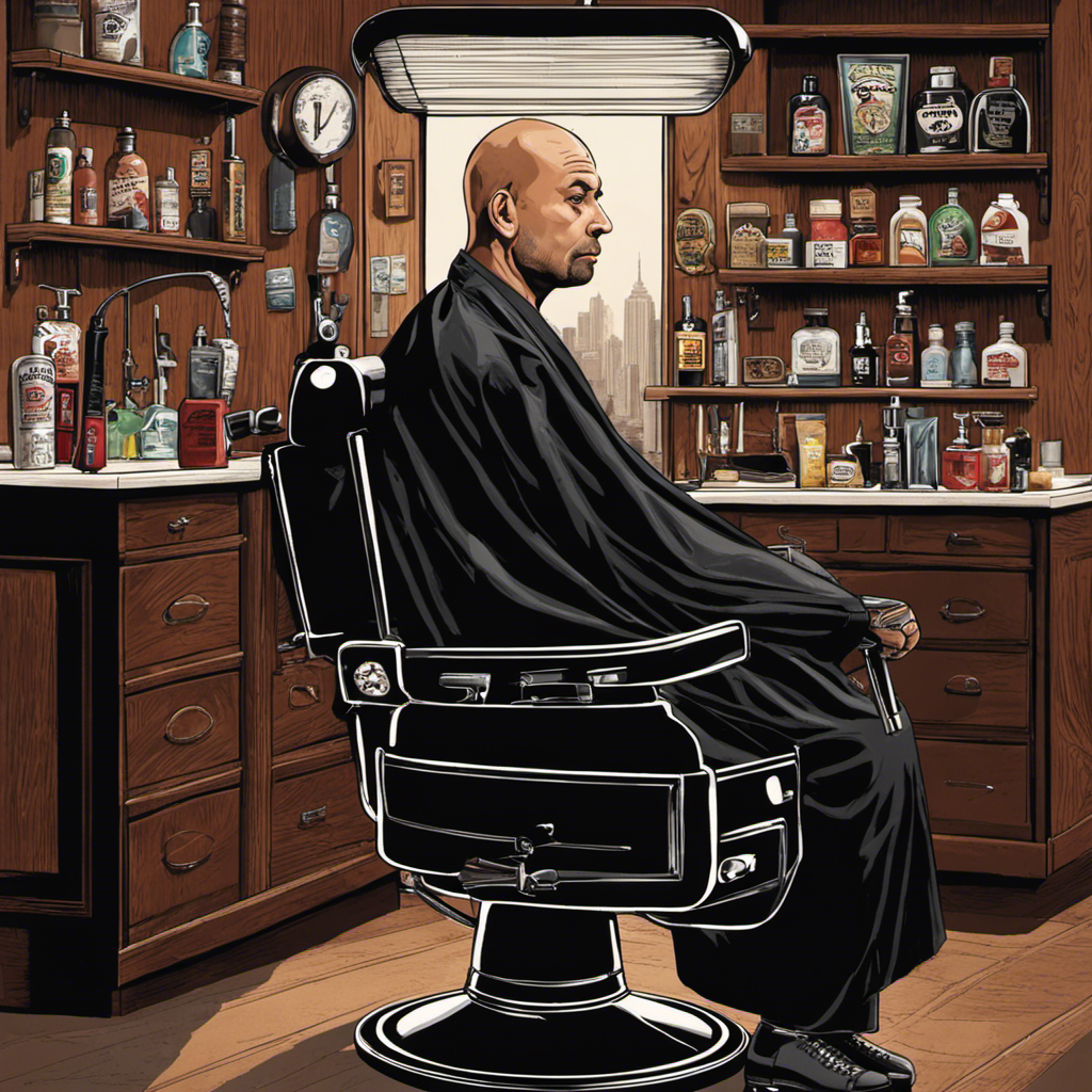 An image showcasing Joe Rogan in a barber chair, surrounded by sleek, modern shaving tools