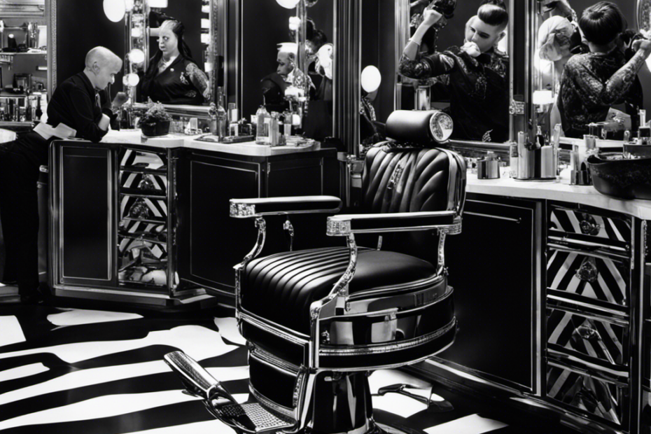 An image featuring a person seated in a barber chair, surrounded by a group of stylists