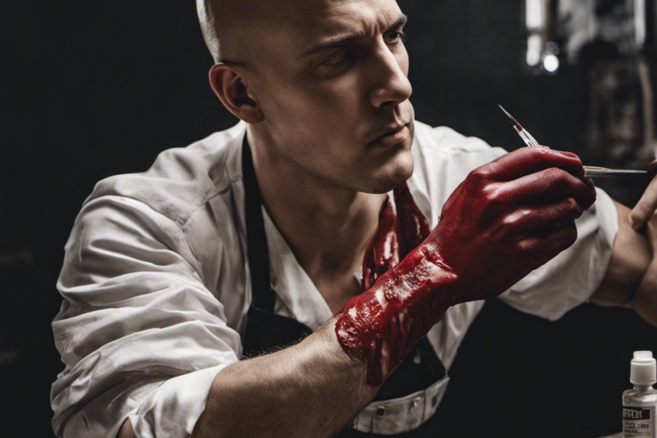 An image of a man with a clean-shaven head, his hand applying pressure on a fresh cut