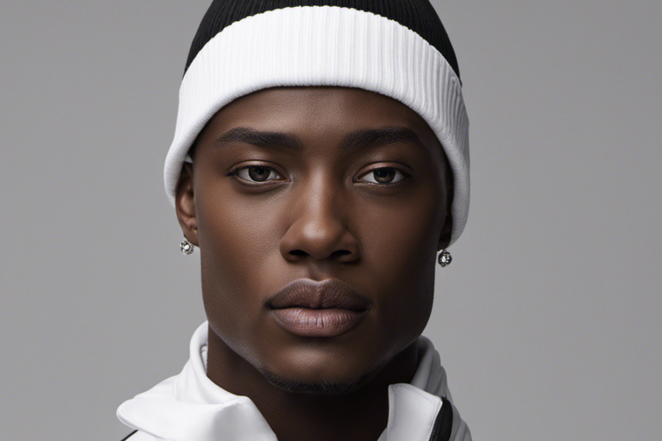 An image featuring a freshly shaved head adorned with a sleek, black beanie, perfectly fitting the contours