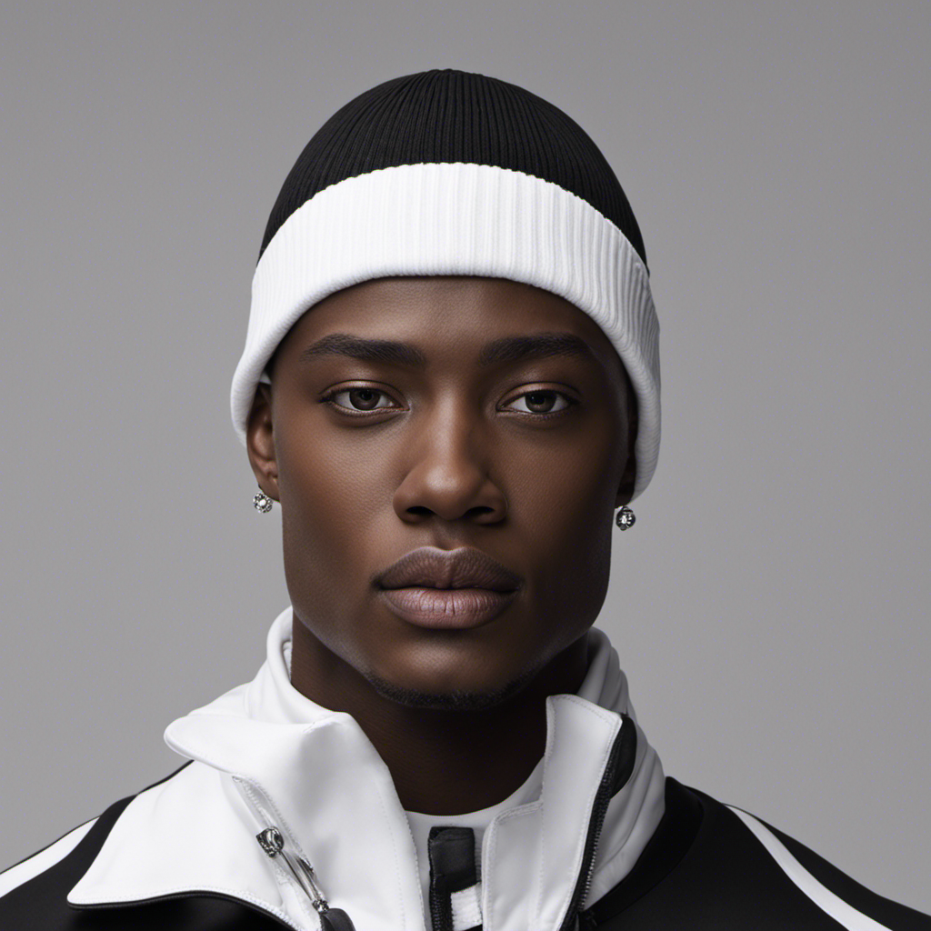 An image featuring a freshly shaved head adorned with a sleek, black beanie, perfectly fitting the contours