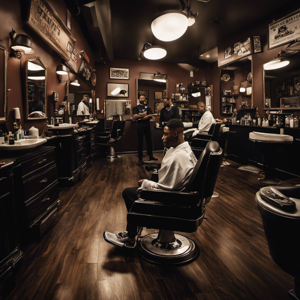 An image showcasing Smith's transformation in a dimly lit barbershop